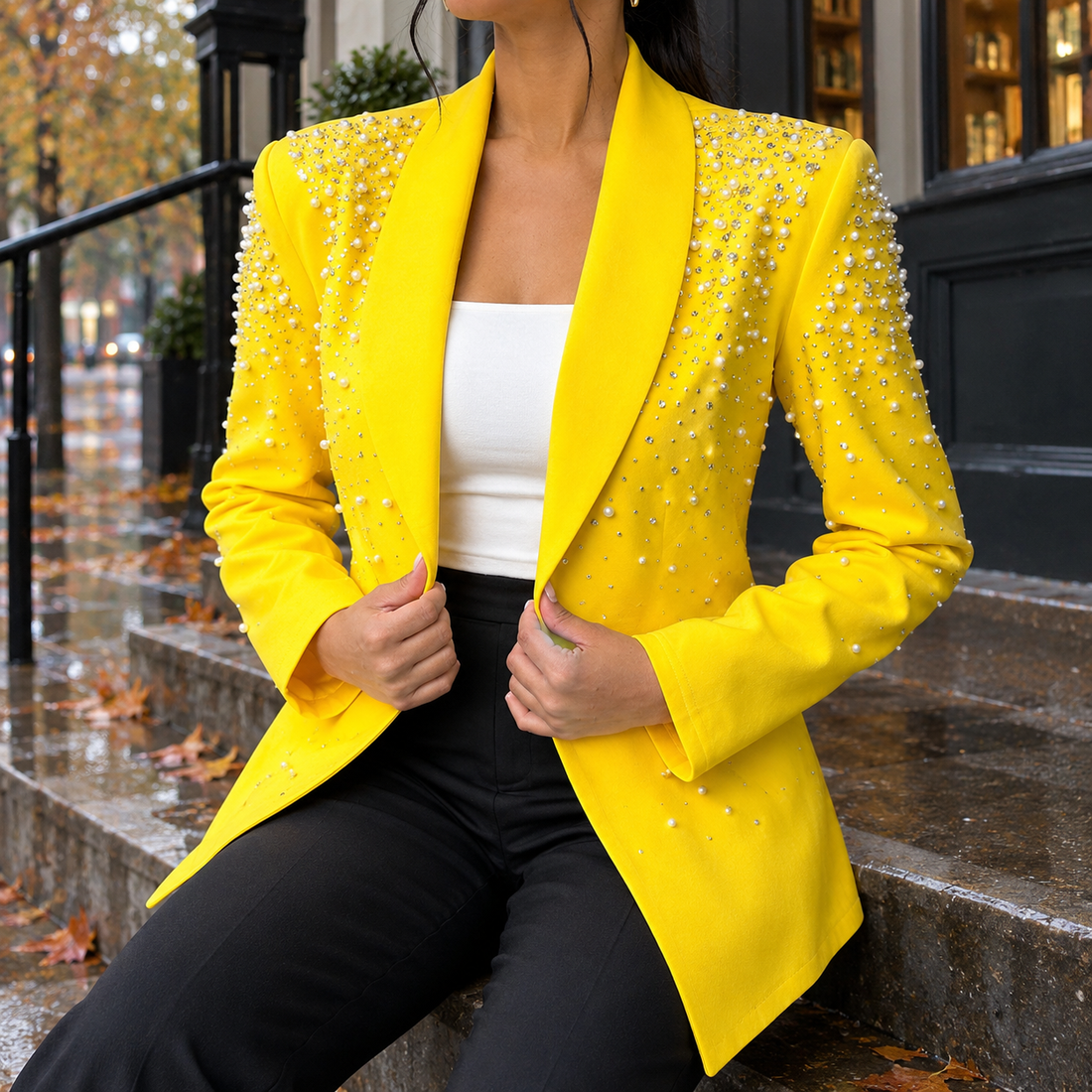 Katherine Embellished Blazer - Yellow