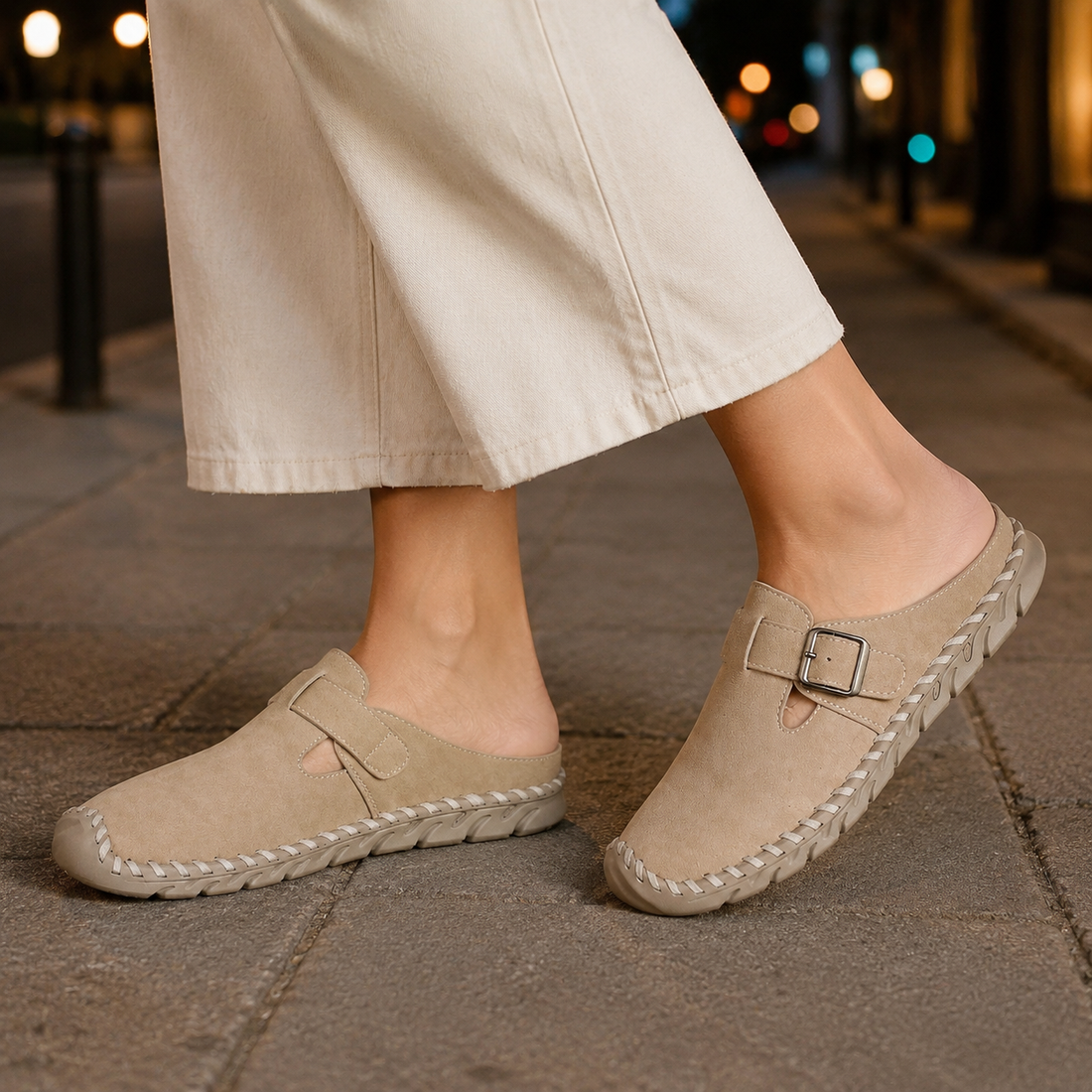 Mantova Buckle Mules - Beige