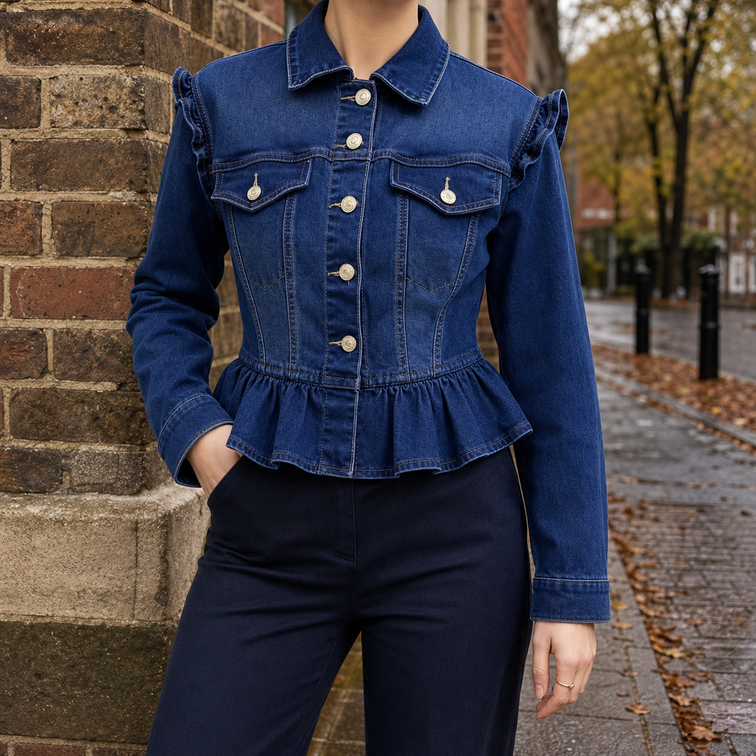 Vanessa Denim Peplum Jacket - Dark Blue