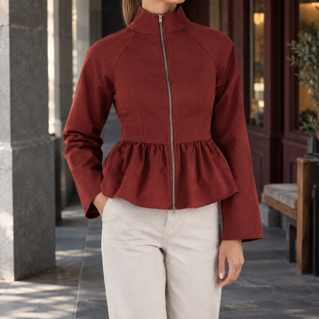 Heloise Peplum Jacket - Red