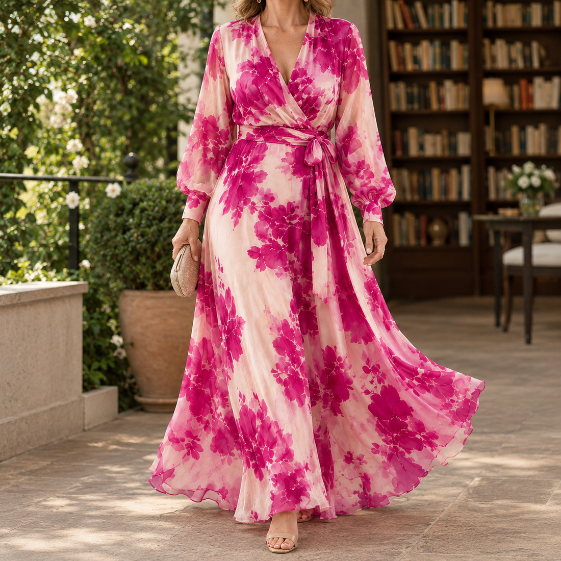 Dahlia Wrap Maxi Dress - Pink Floral
