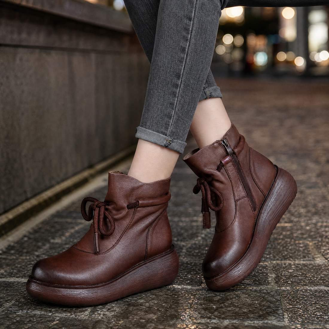 Altieri Wedge Boots - Brown