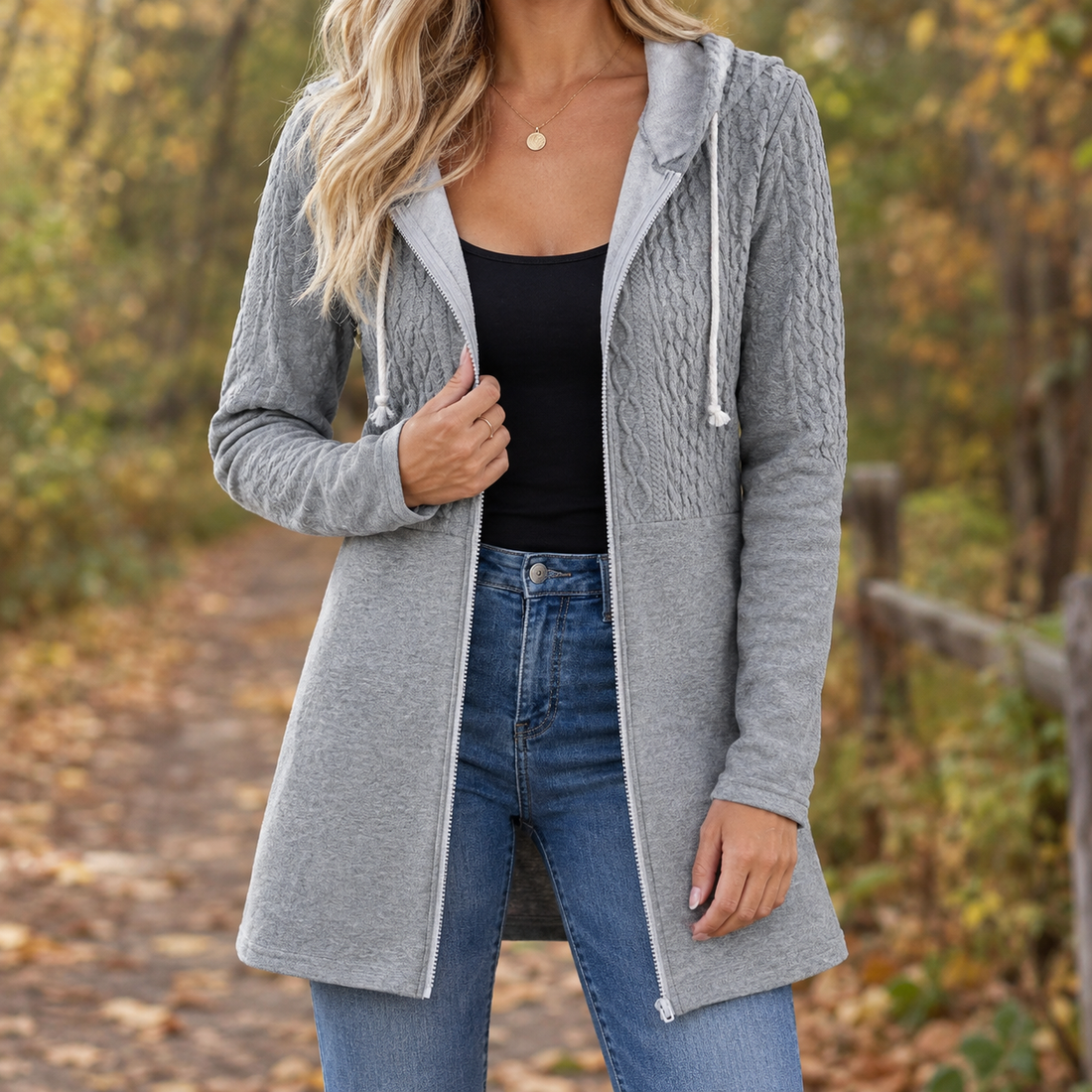 Alouette Cable Knit Hoodie - Gray