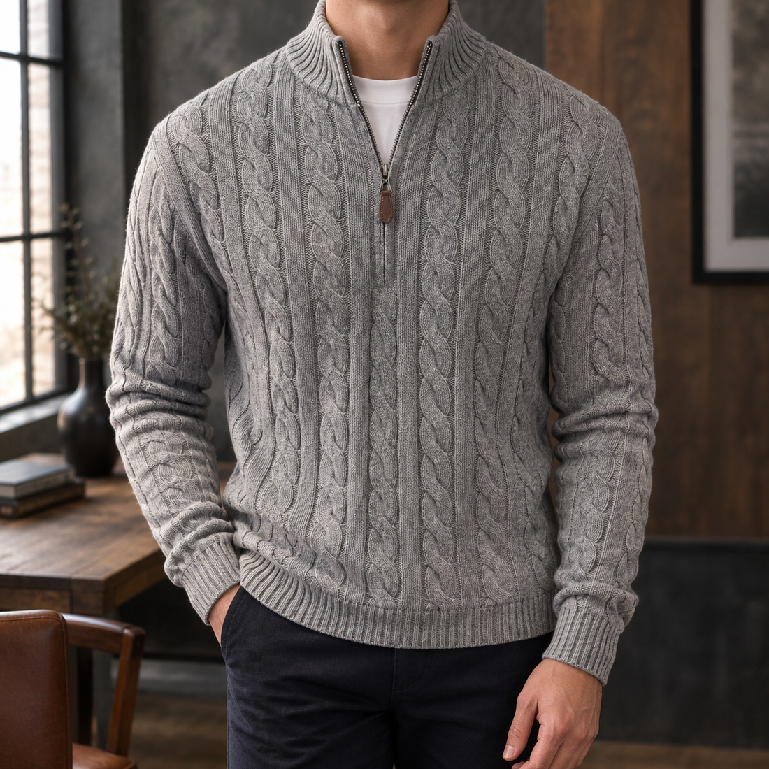 Martin Cable Knit Sweater - Gray