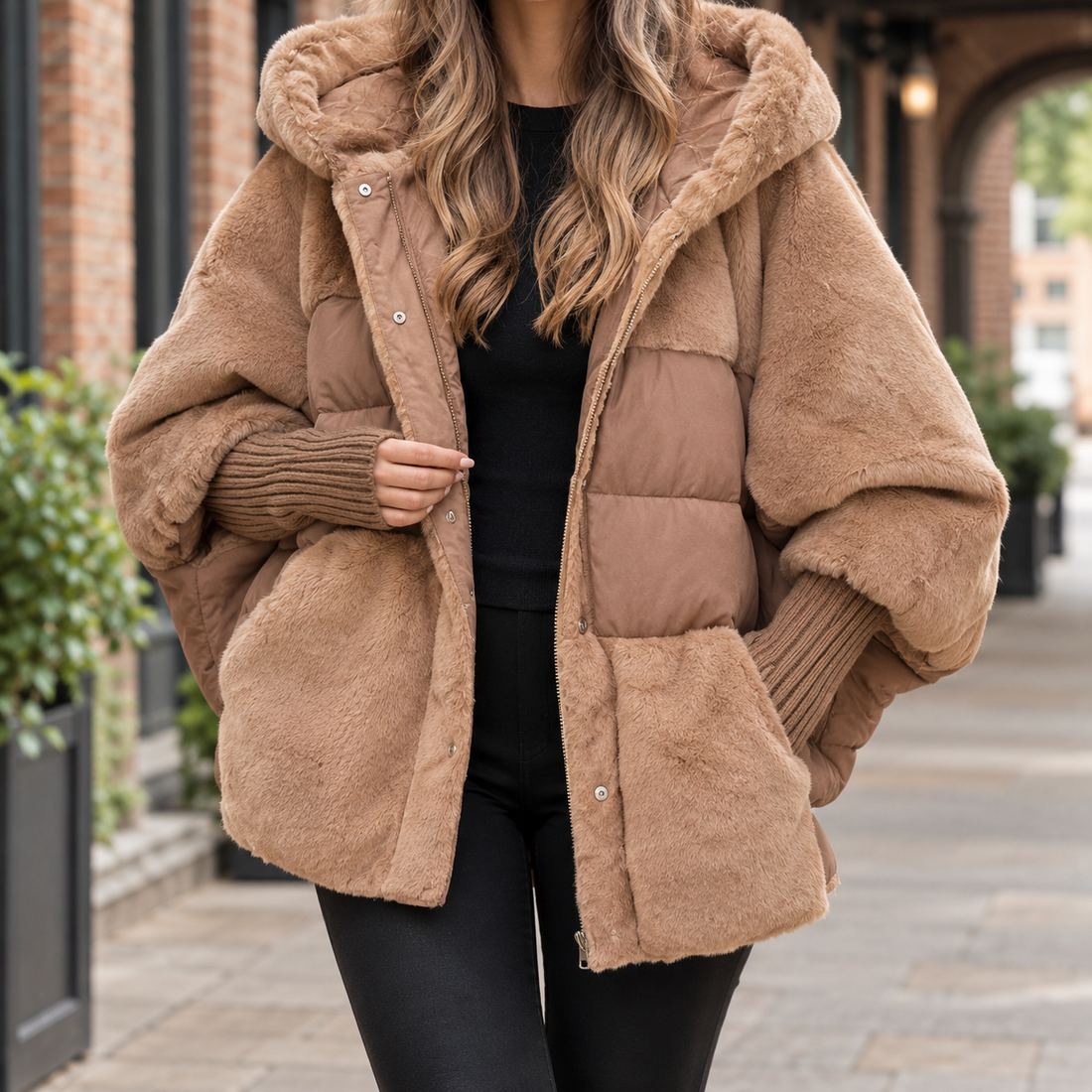 Lydia Plush Panel Jacket - Light Brown