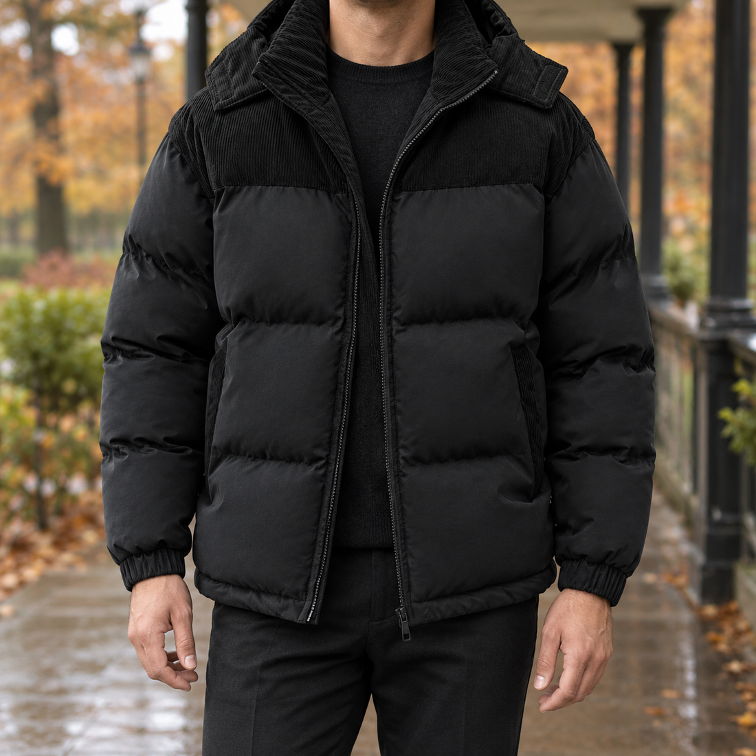 Corwin Corduroy Panel Jacket - Black
