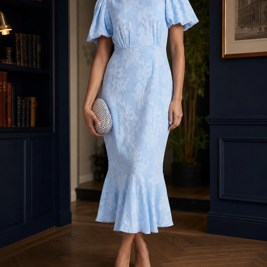 Pippa Jacquard Midi Dress - Powder Blue