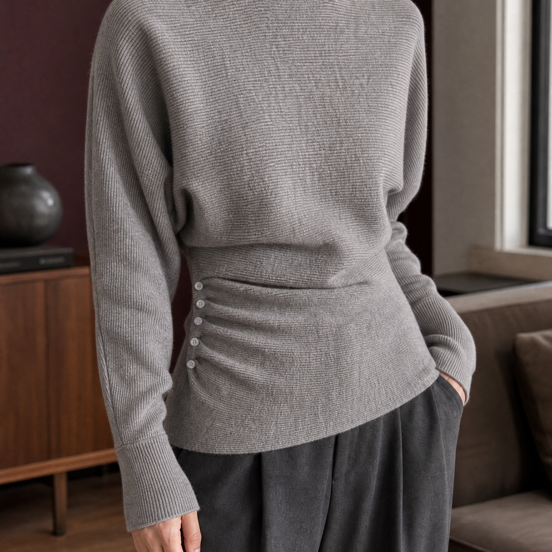 Sibylla Turtleneck Top - Gray