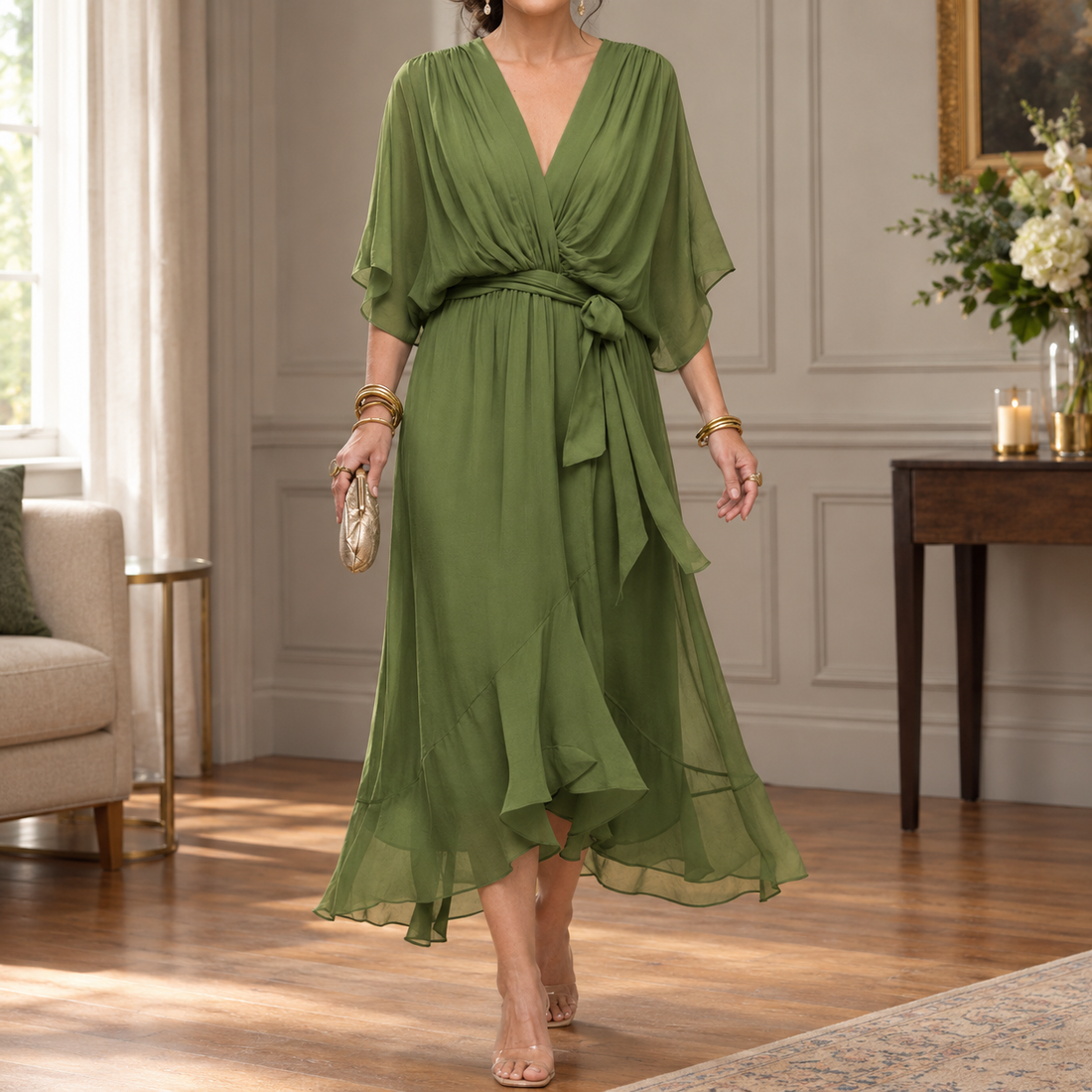 Cosima Handkerchief Midi Dress - Green
