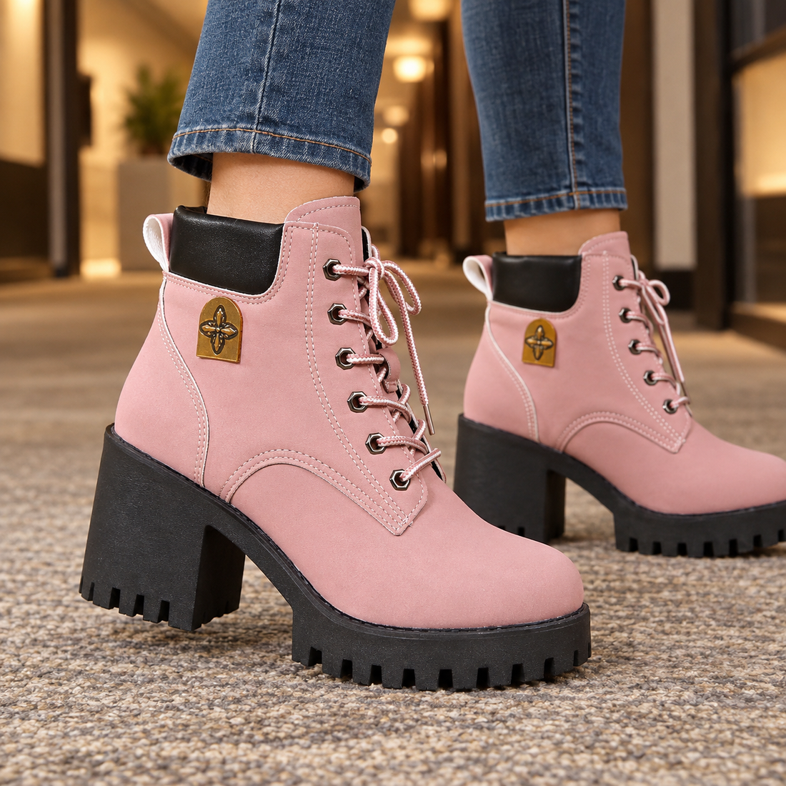 Ferraro Chunky Heel Boots - Pink