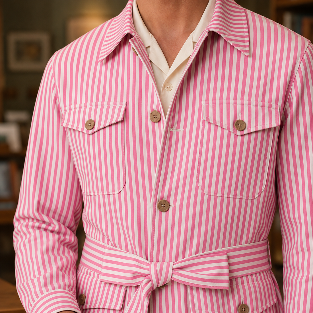 Magnus Striped Safari Jacket - Lead Product Detail