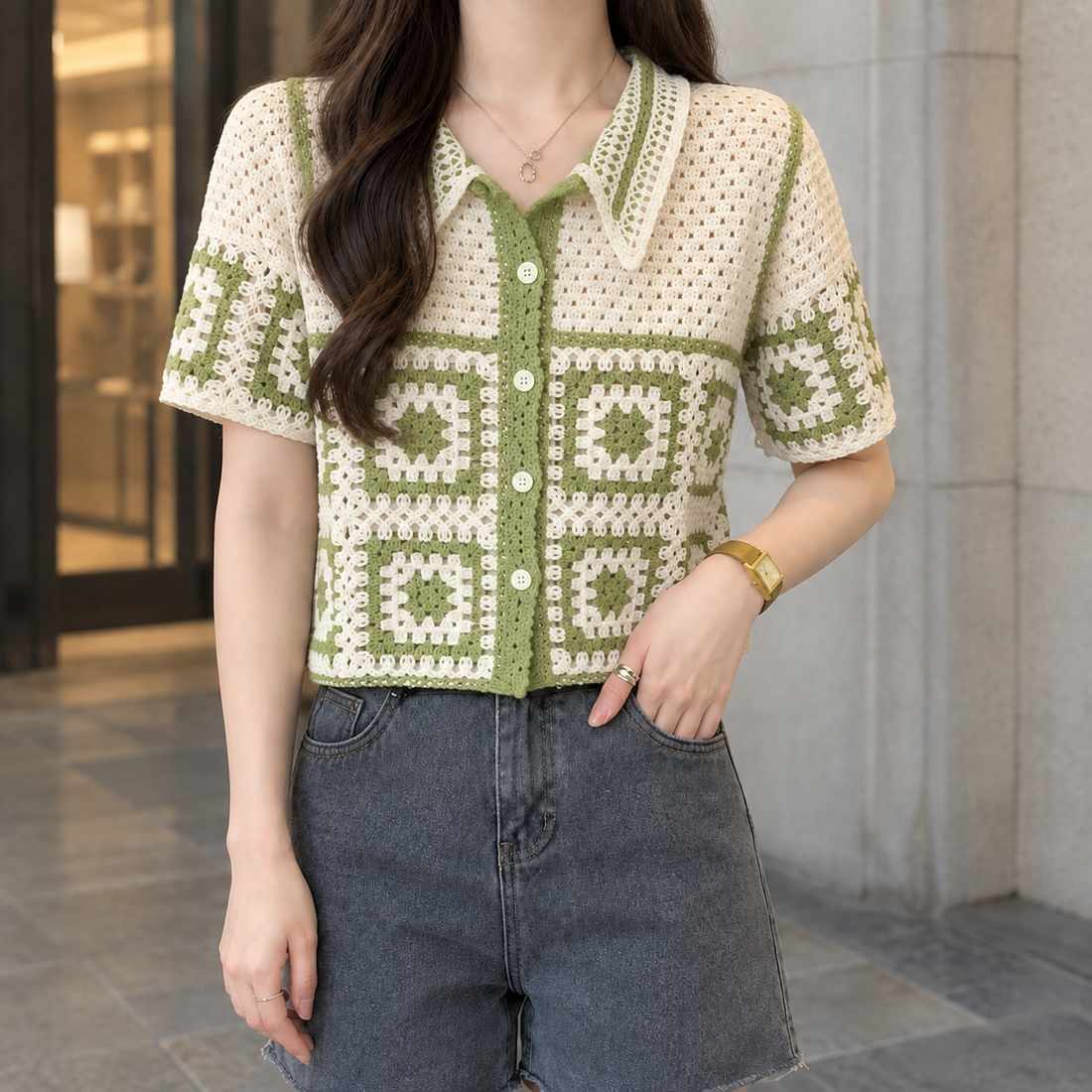 Zoe Crochet Cardigan - Green