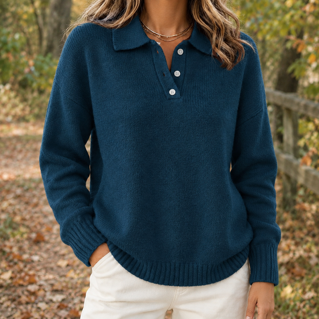 Gabrielle Collared Sweater - Navy Blue