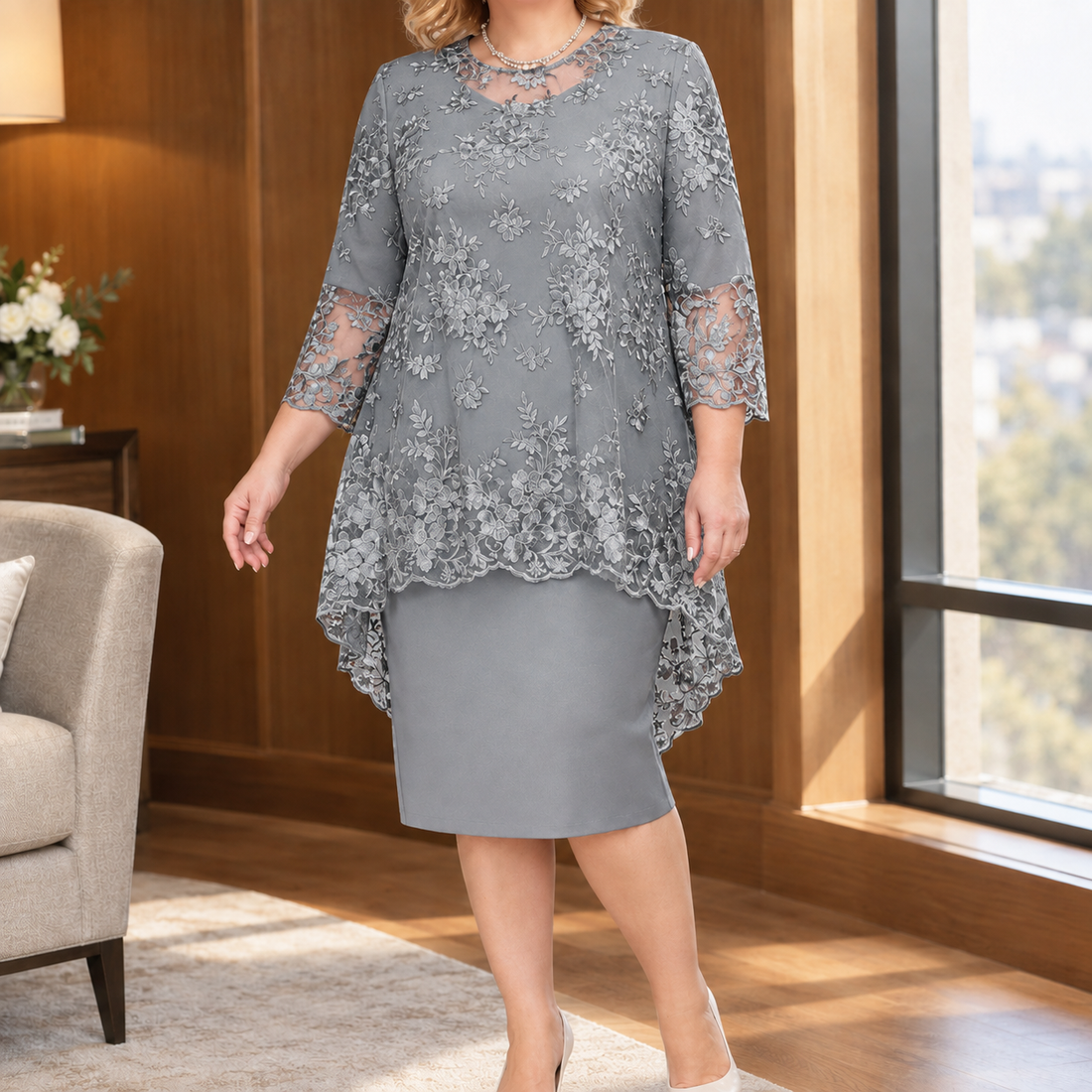Sasha Embroidered Set - Gray