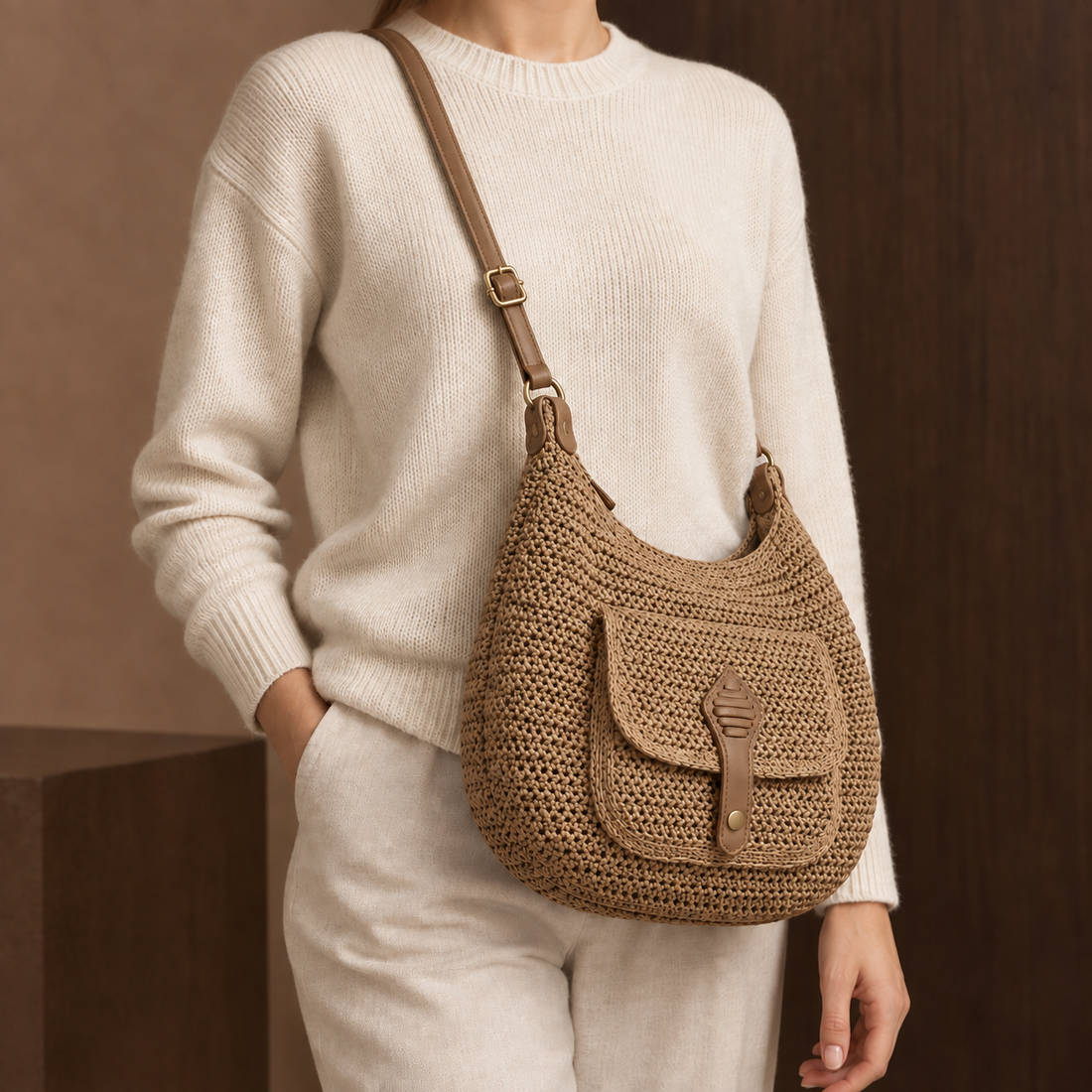 Maranello Woven Shoulder Bag - Khaki