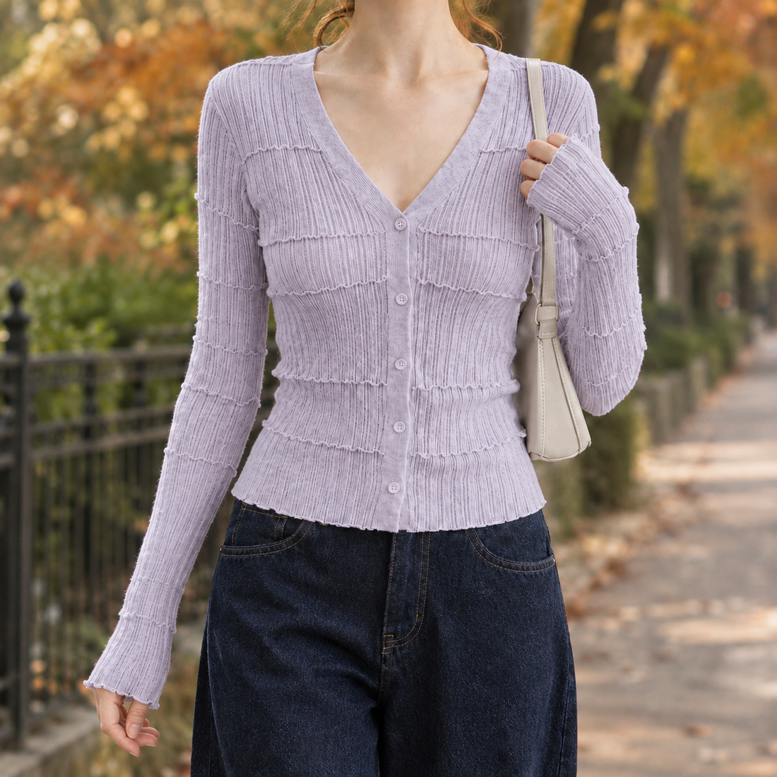 Carina V-Neck Cardigan - Purple