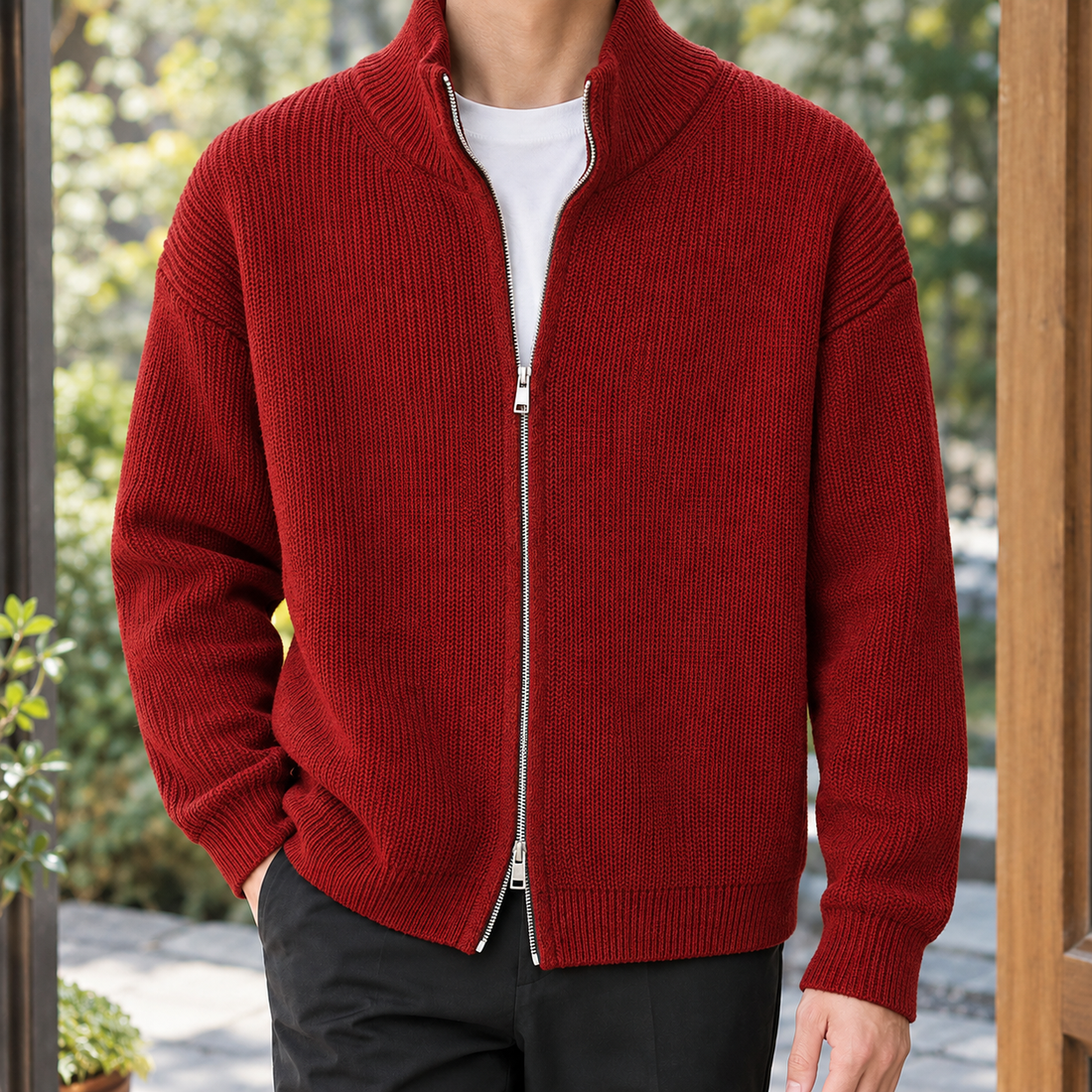 Stefan Ribbed Knit Jacket - Red