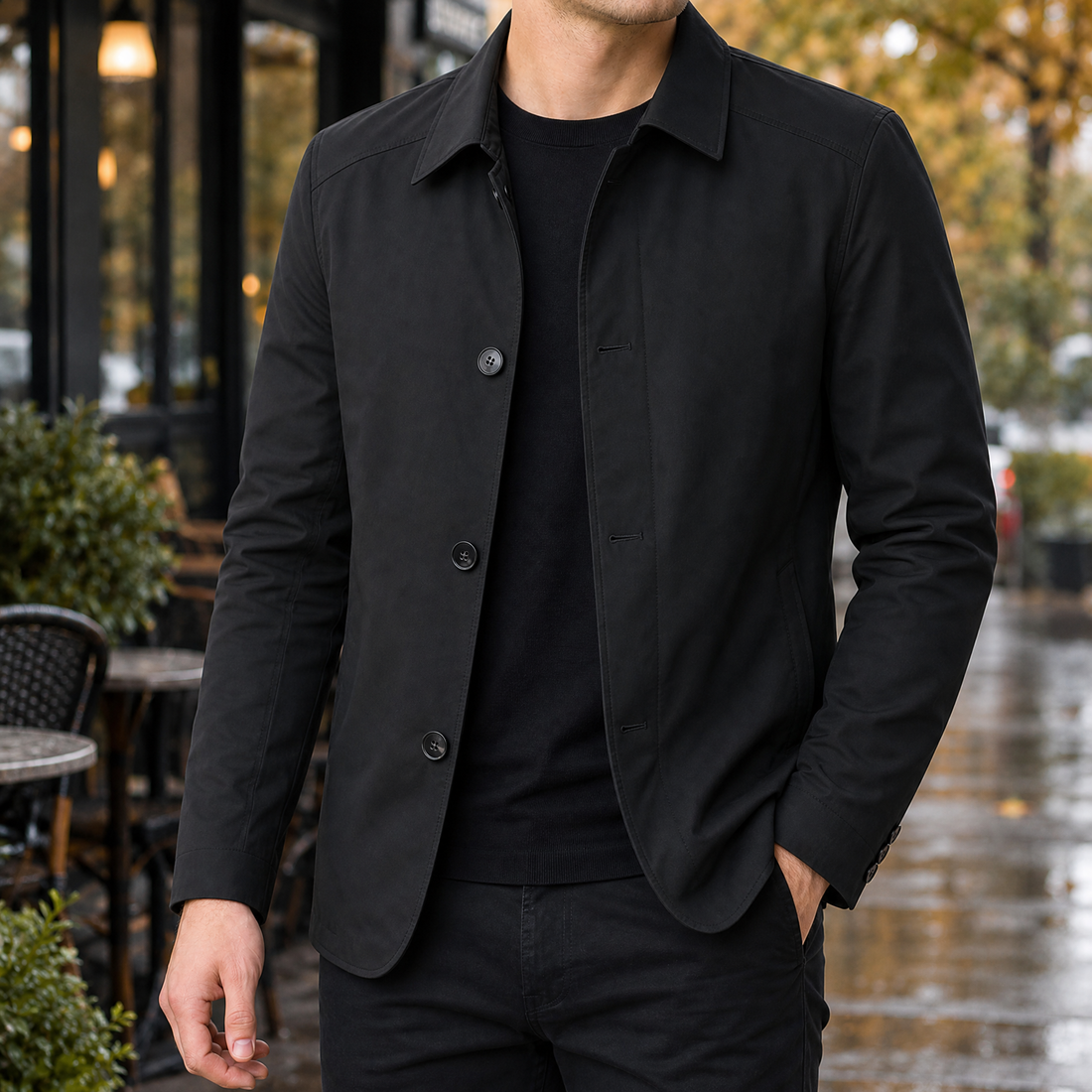 Jude Button-Front Jacket - Black