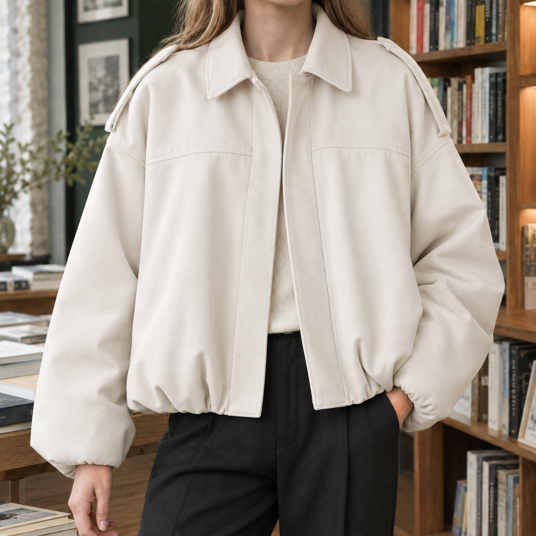Brigitta Relaxed Bomber Jacket - Off White