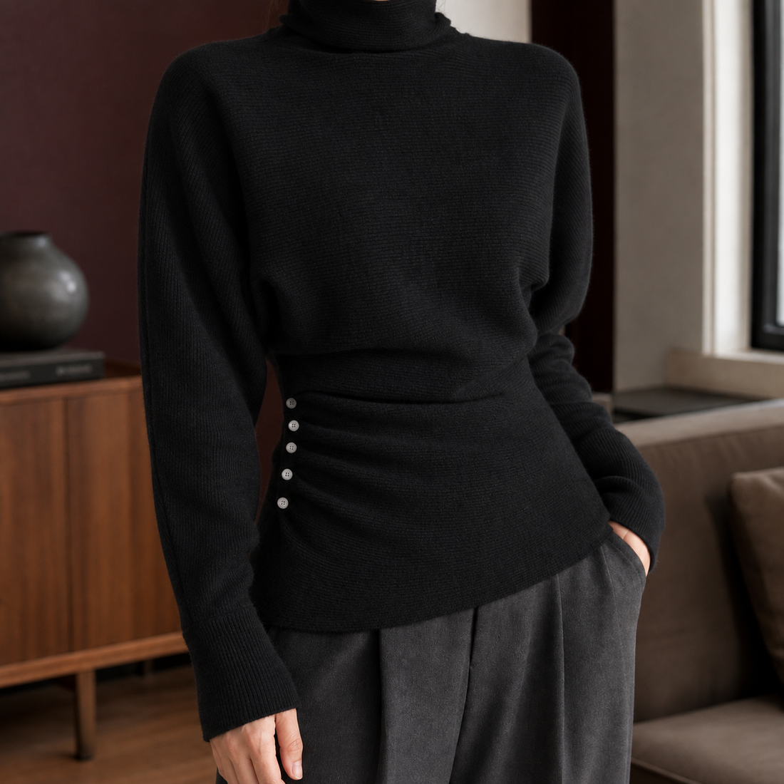 Sibylla Turtleneck Top - Black