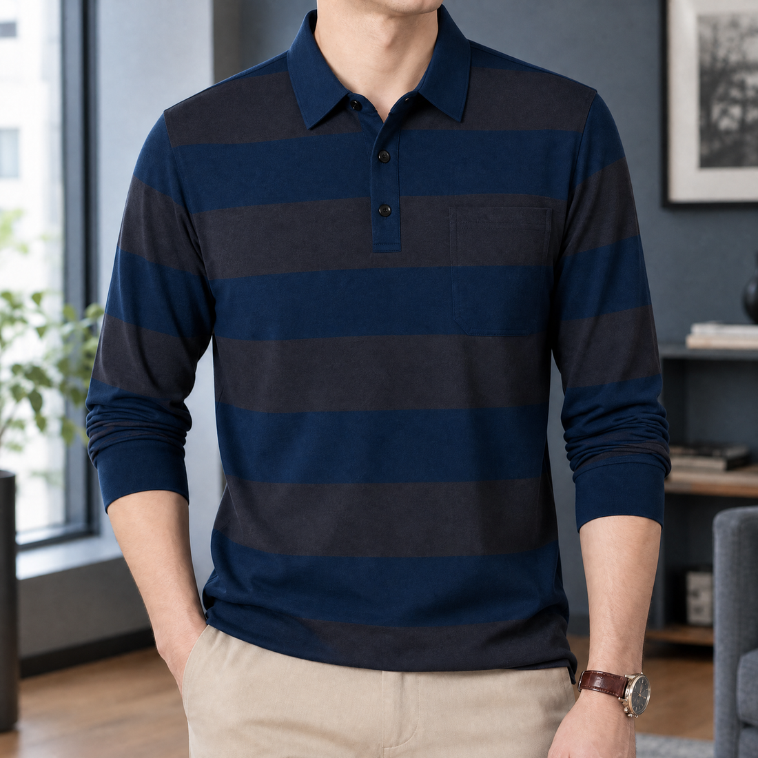 David Striped Polo - Navy Blue