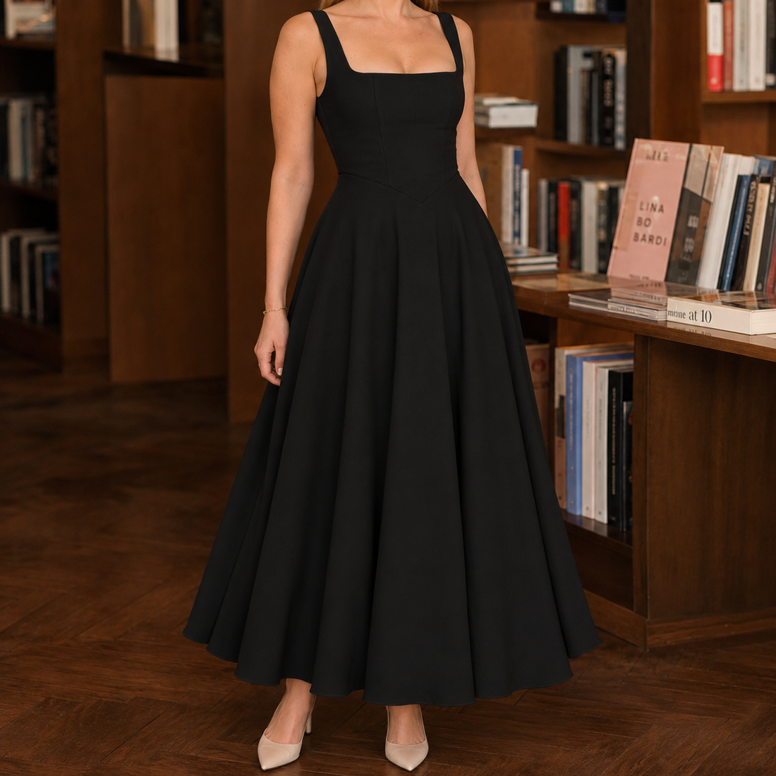Beatrix Corset Midi Dress - Black