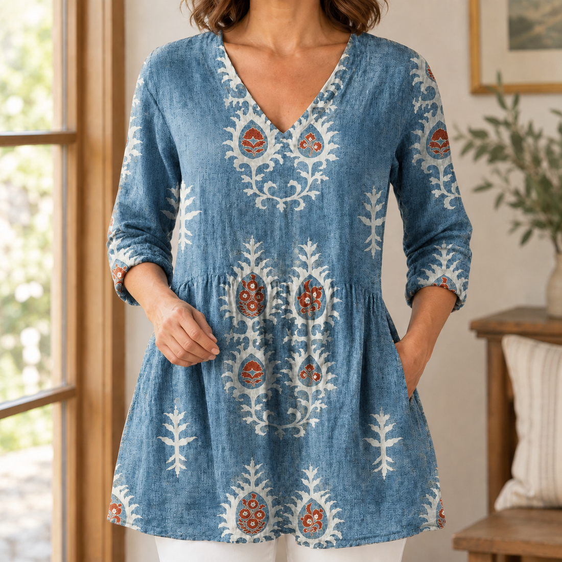 Isabeau V-Neck Blouse - Blue