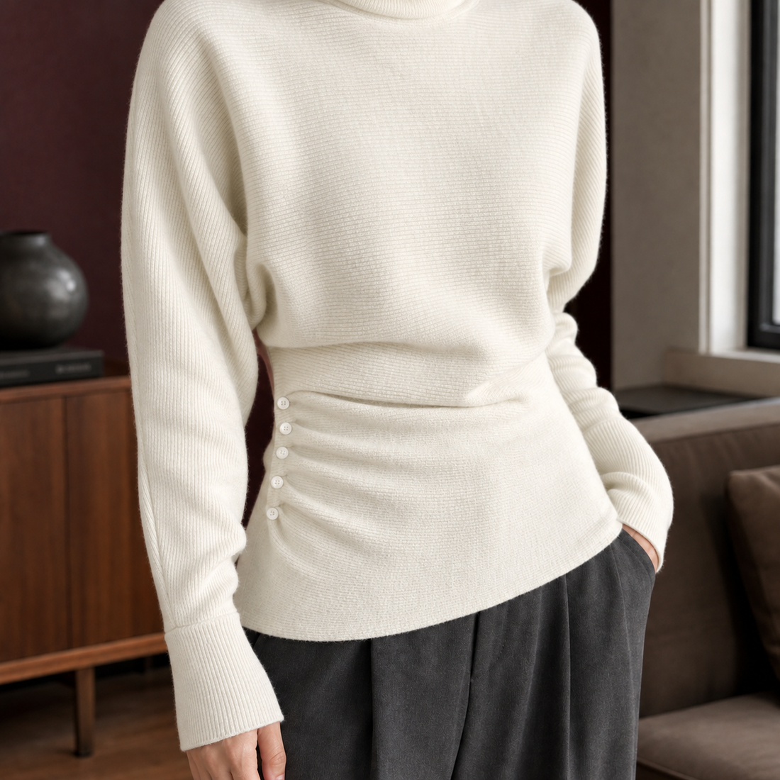 Sibylla Turtleneck Top - White