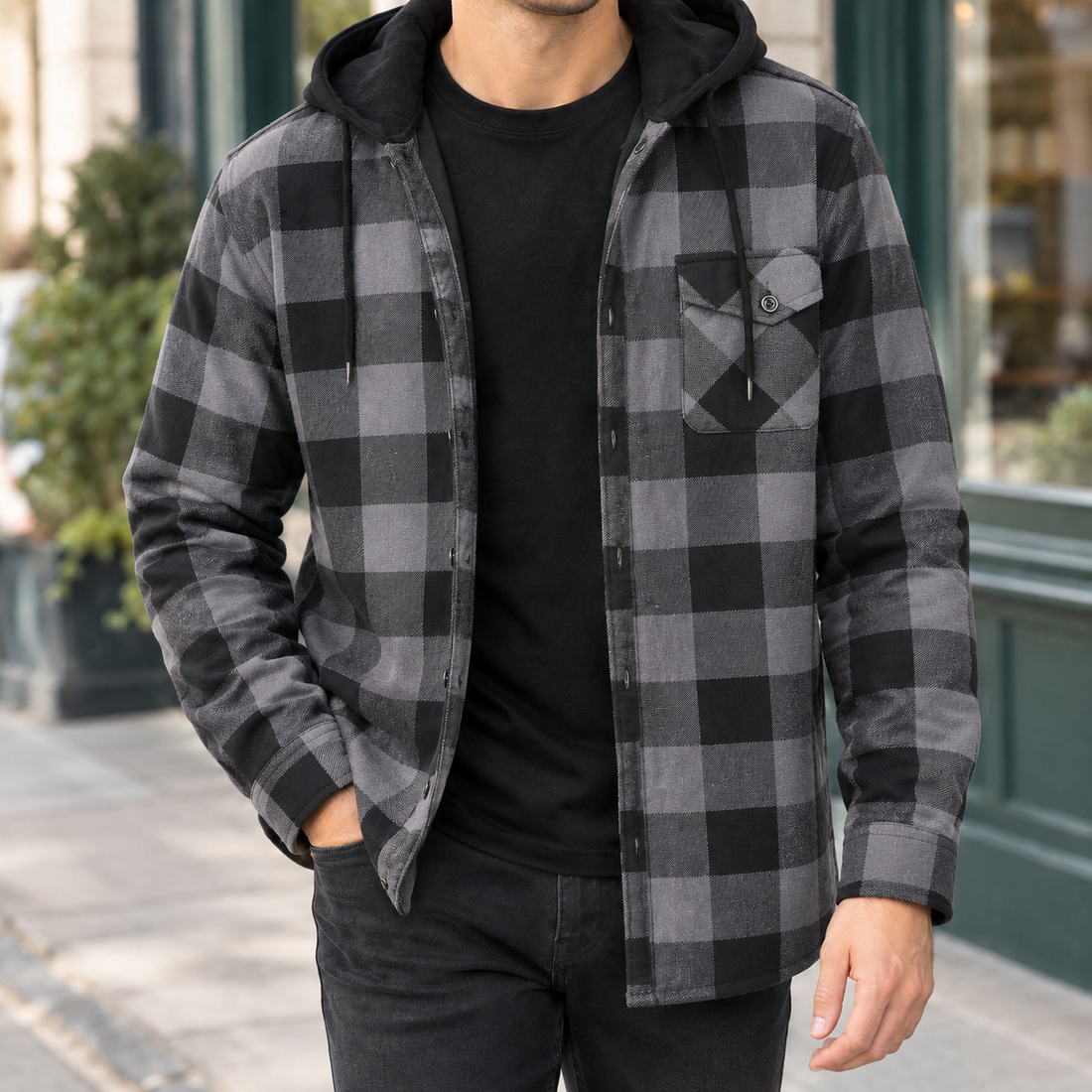 Harlan Hooded Plaid Jacket - Dark Gray