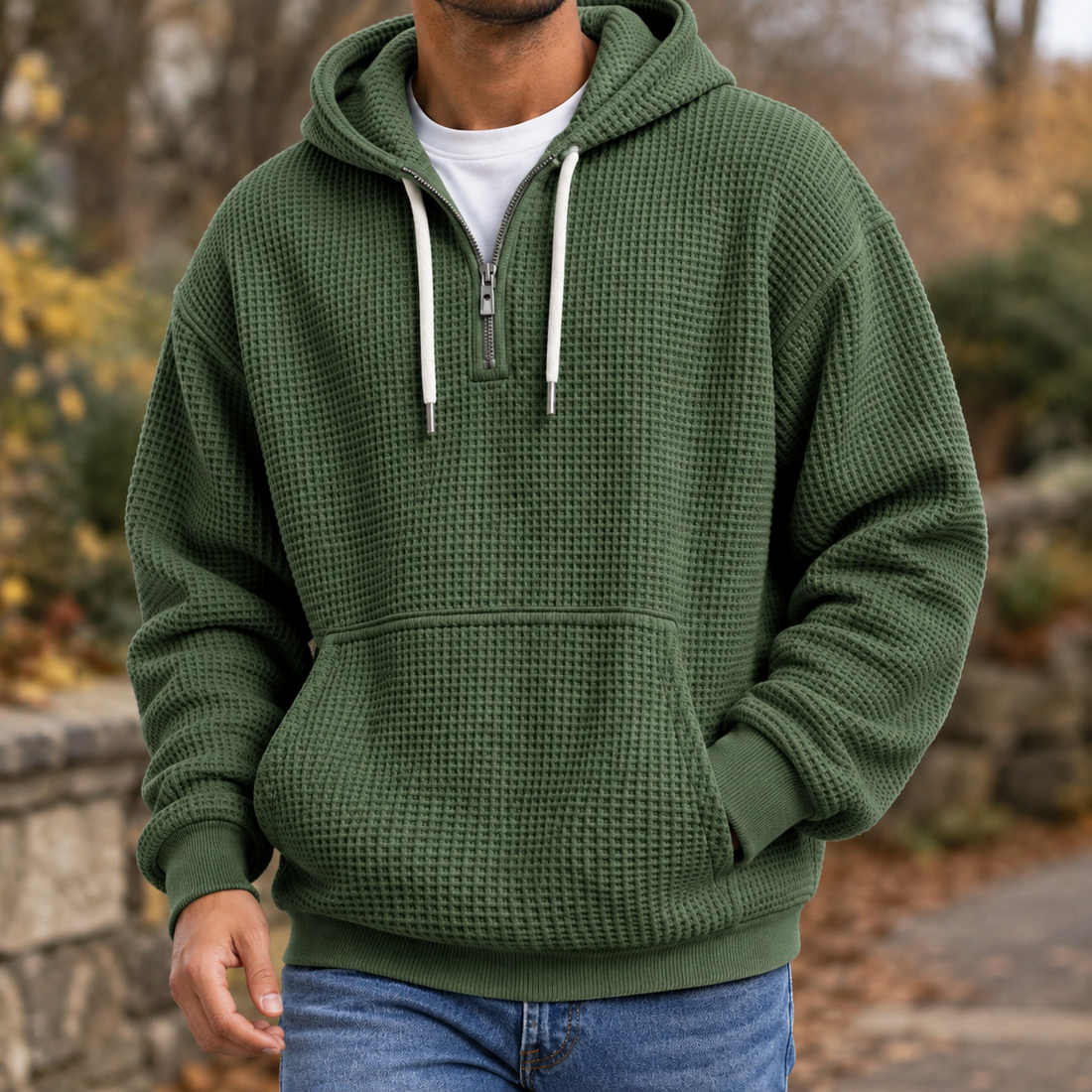 Everett Waffle Hoodie - Army Green