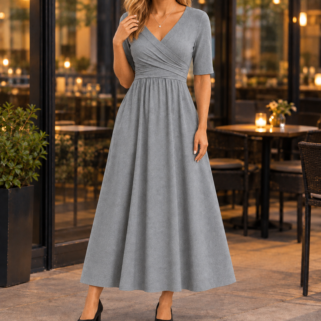 Kelsey Wrap Maxi Dress - Gray