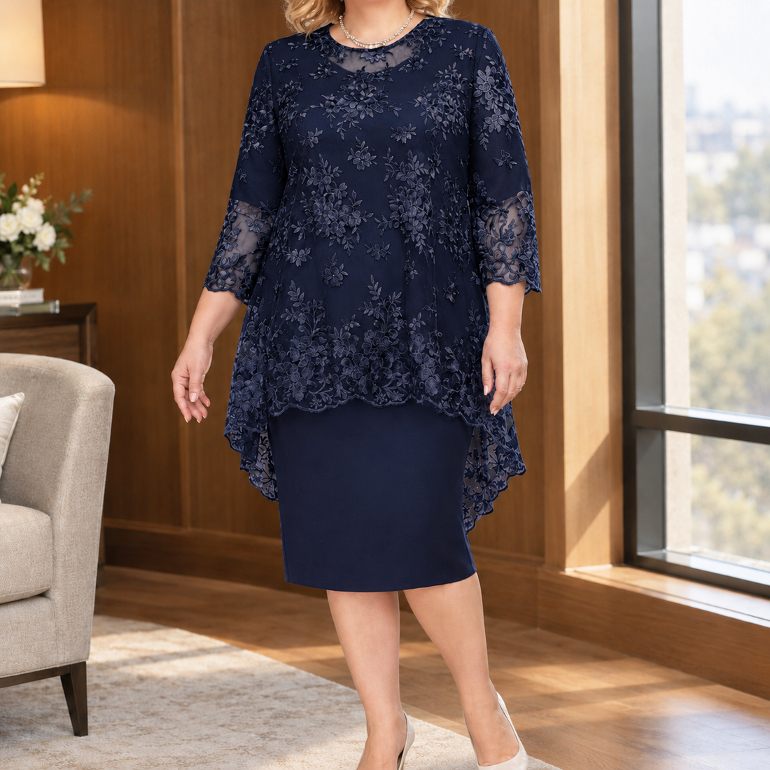 Sasha Embroidered Set - Navy Blue