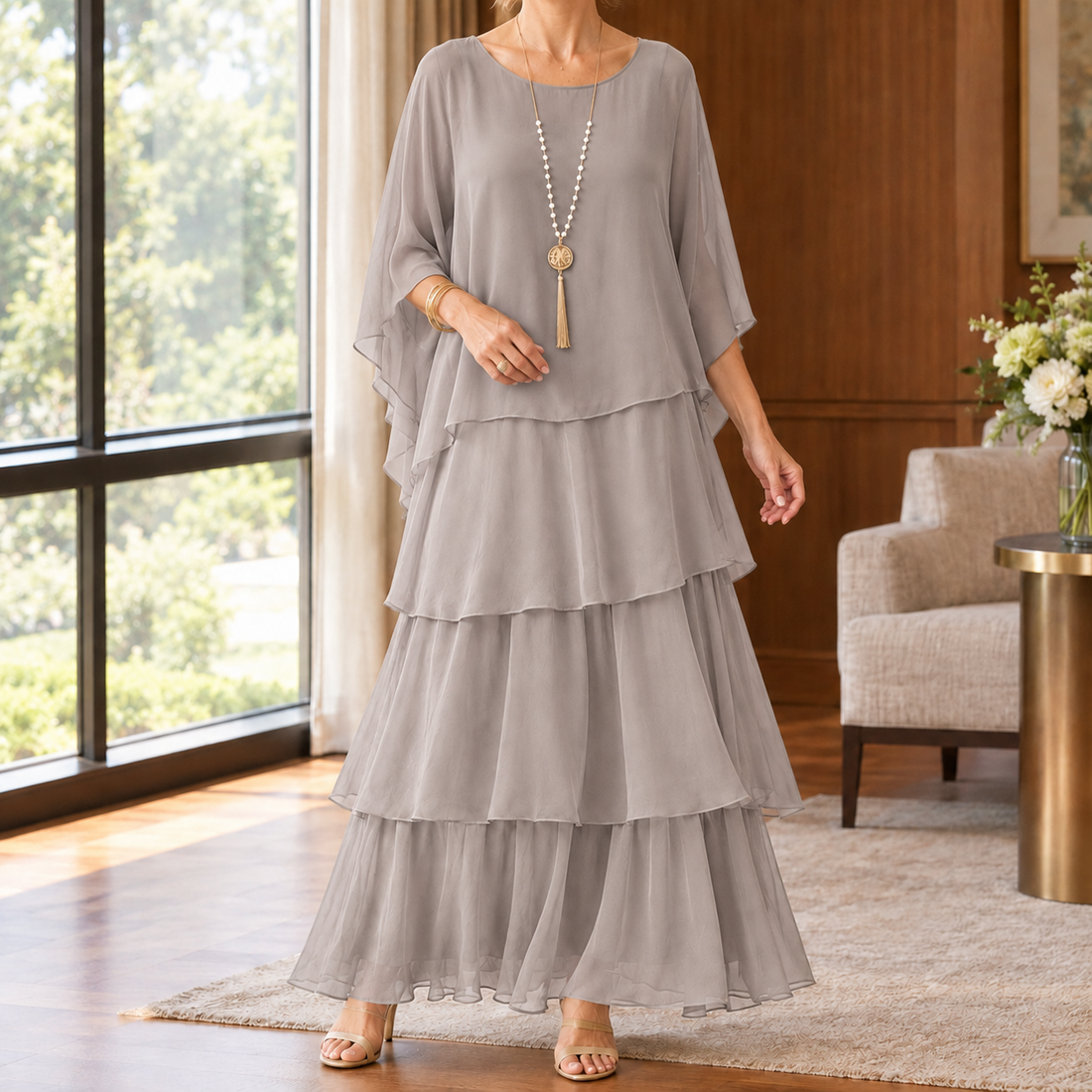 Tabitha Tiered Maxi Dress - Gray