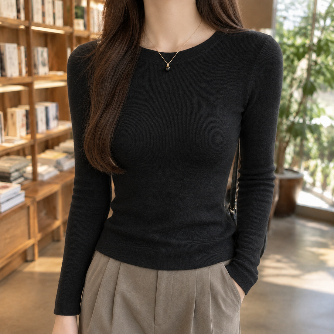 Octavia Round Neck Top - Black