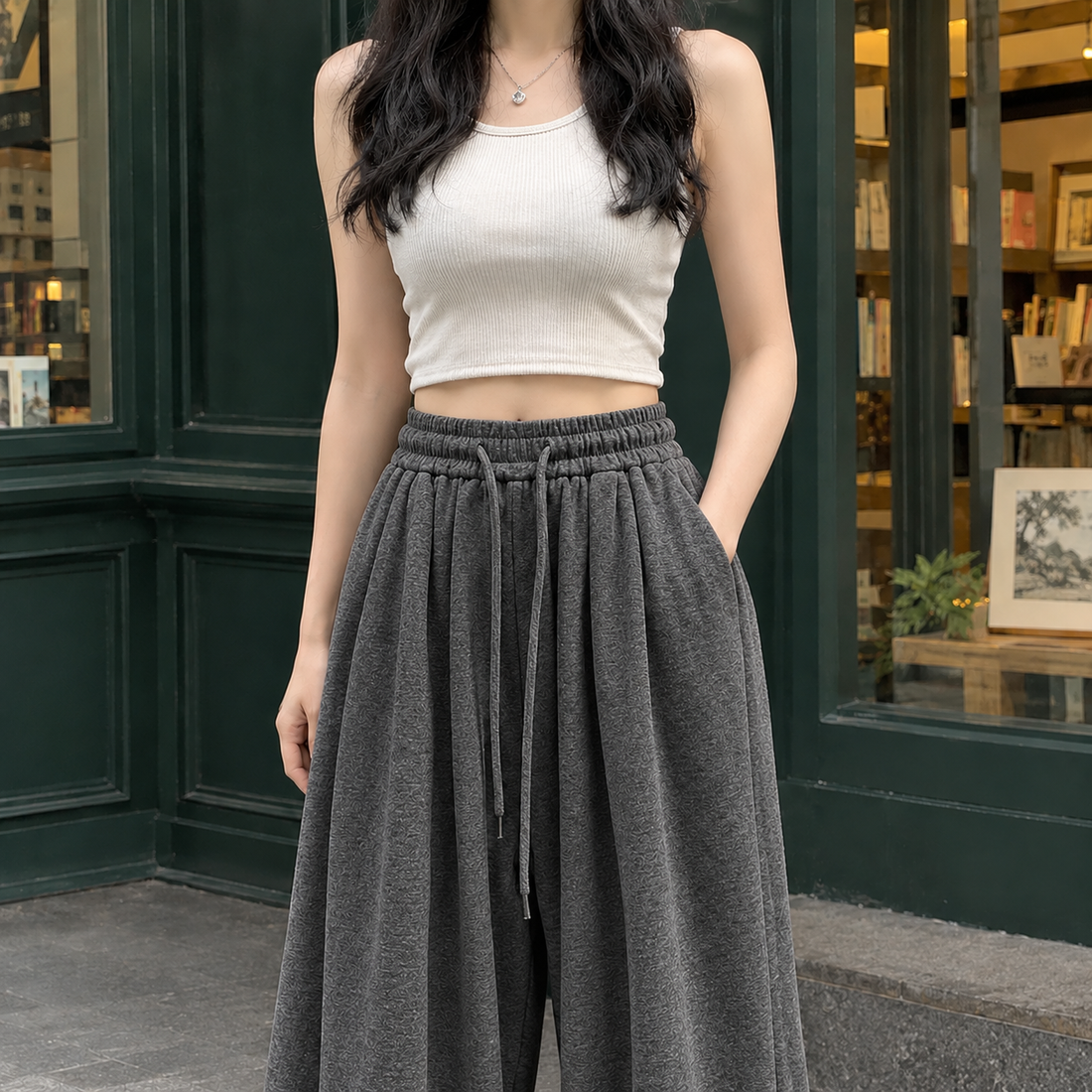 Maylis Wide Leg Cardigan - Dark Gray