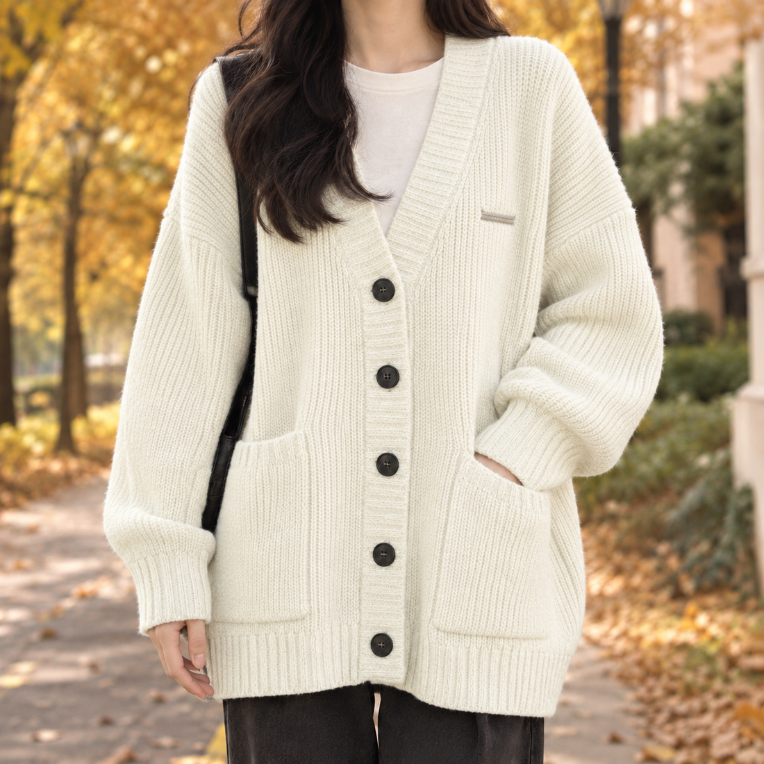 Evadne Ribbed Cardigan - Off White