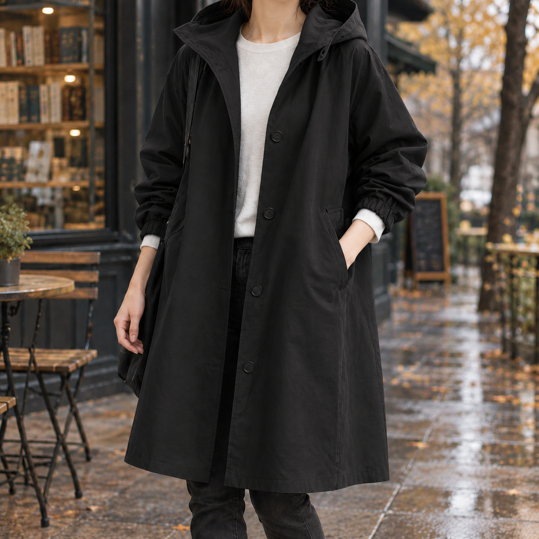 Tessa Hooded Overcoat - Black