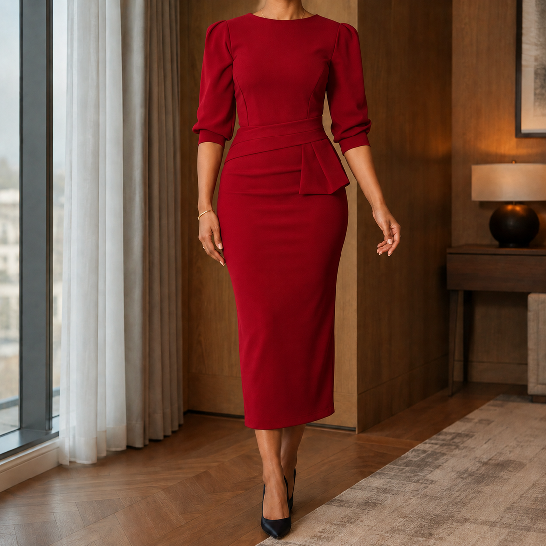 Elise Peplum Dress - Red