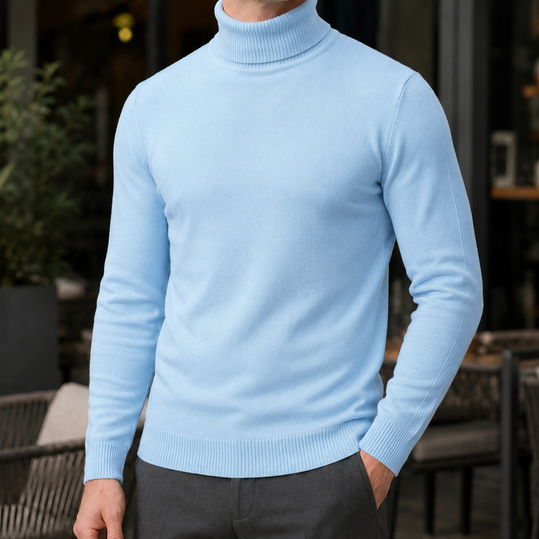 Roman Turtleneck Sweater - Light Blue