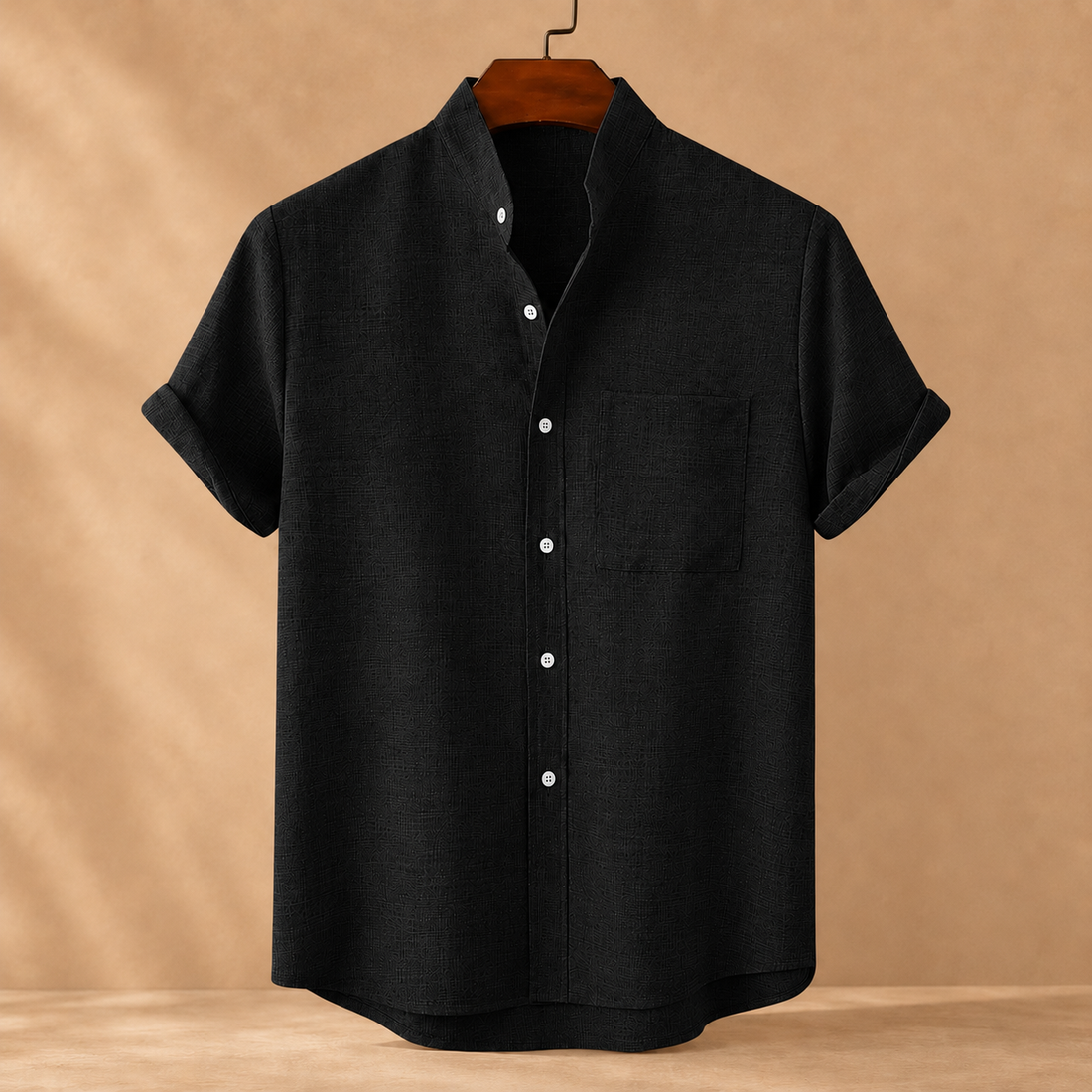 Benedict Stand Collar Shirt - Black
