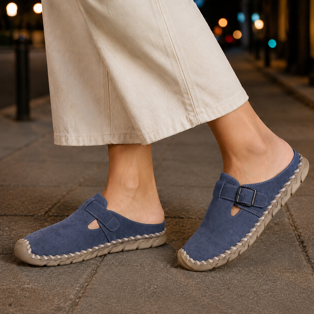 Mantova Buckle Mules - Sea Blue