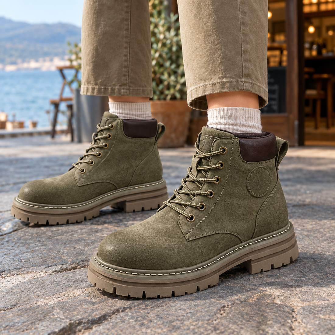 Rossetti Lace-Up Boots - Dark Green Flat Bottom Single Li