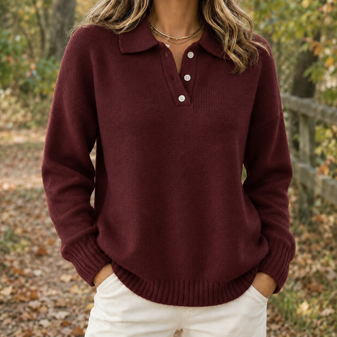 Gabrielle Collared Sweater - Wine Red