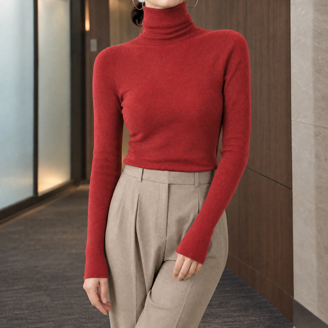Arabelle Turtleneck Sweater - Brick Red