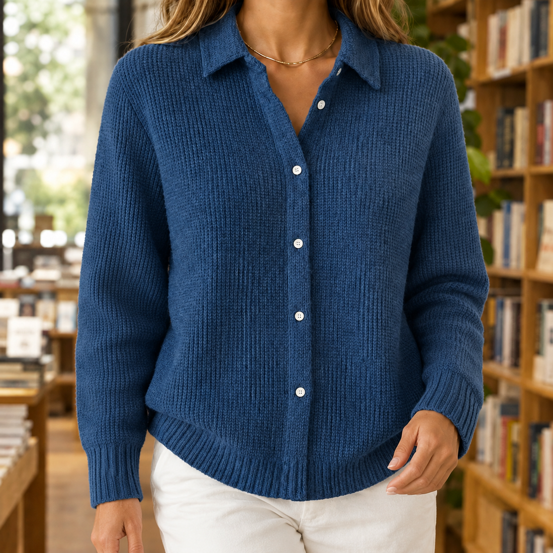 Fleur Collared Sweater - Navy Blue
