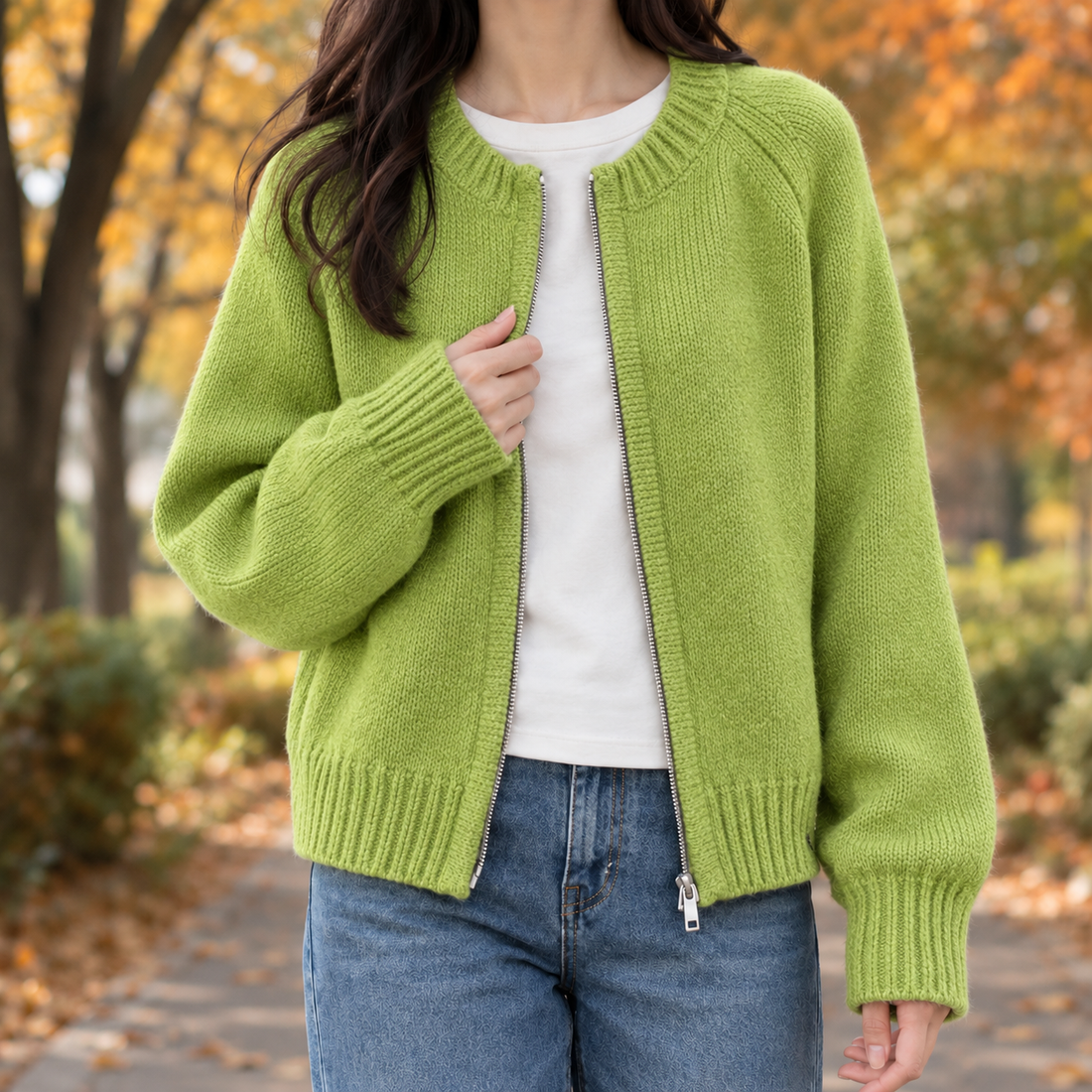 Thomasina Zip Cardigan - Green