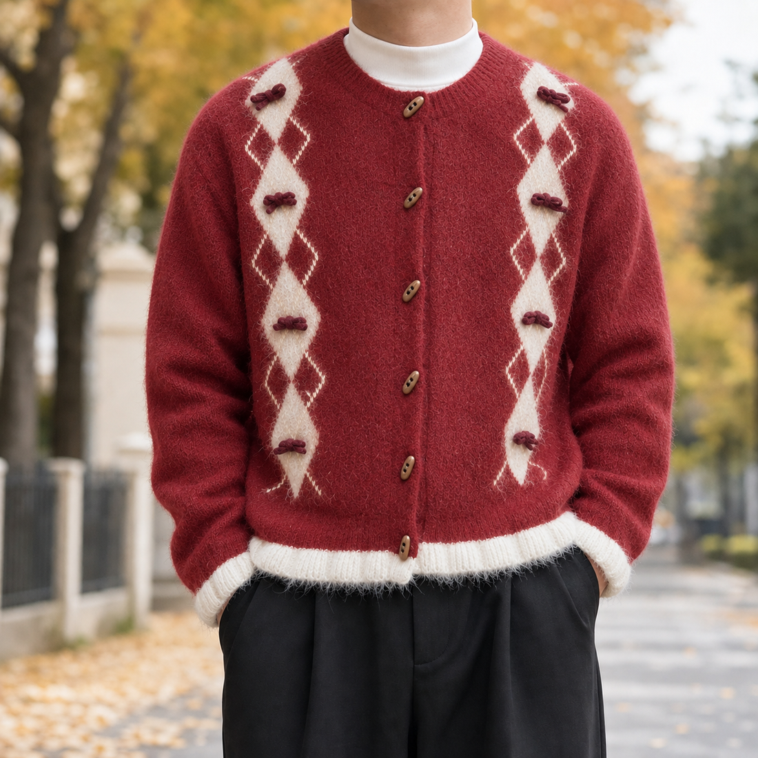 Raoul Argyle Cardigan - Red