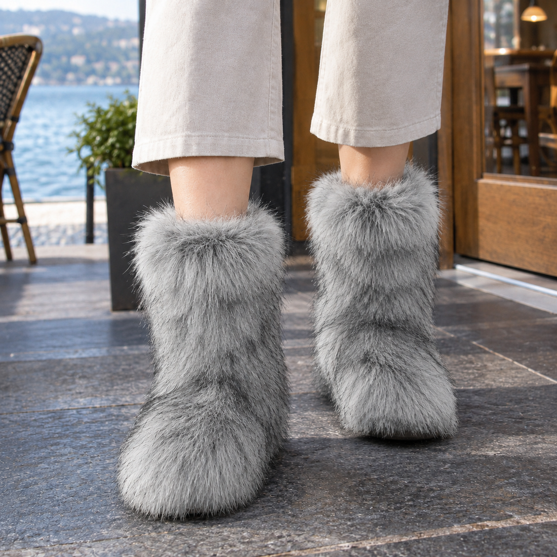 Perugia Plush Boots - Light Gray