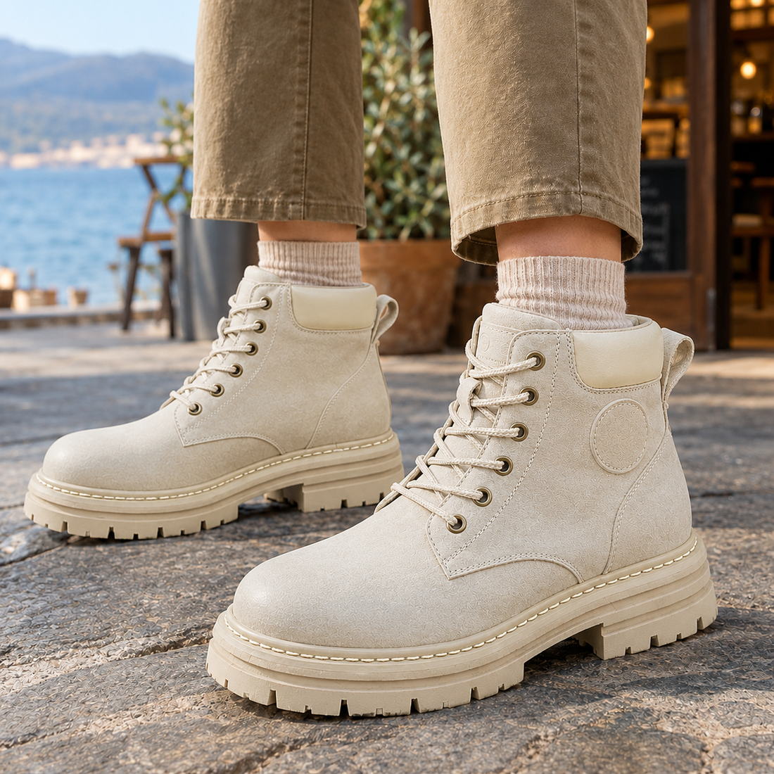 Rossetti Lace-Up Boots - Off-white Flat Loafers