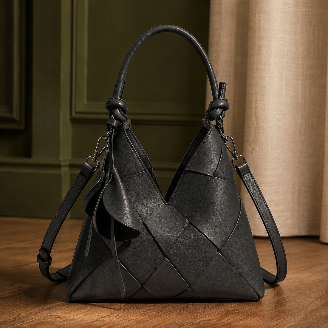 Barolo Woven Shoulder Bag - Charcoal